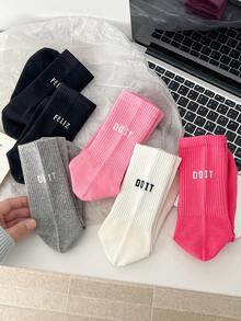 1/5 Pairs Women Dopamine Letter Non-Slip Silicone Grip Pilates Fitness Breathable Crew Socks - Multicolor - View 5