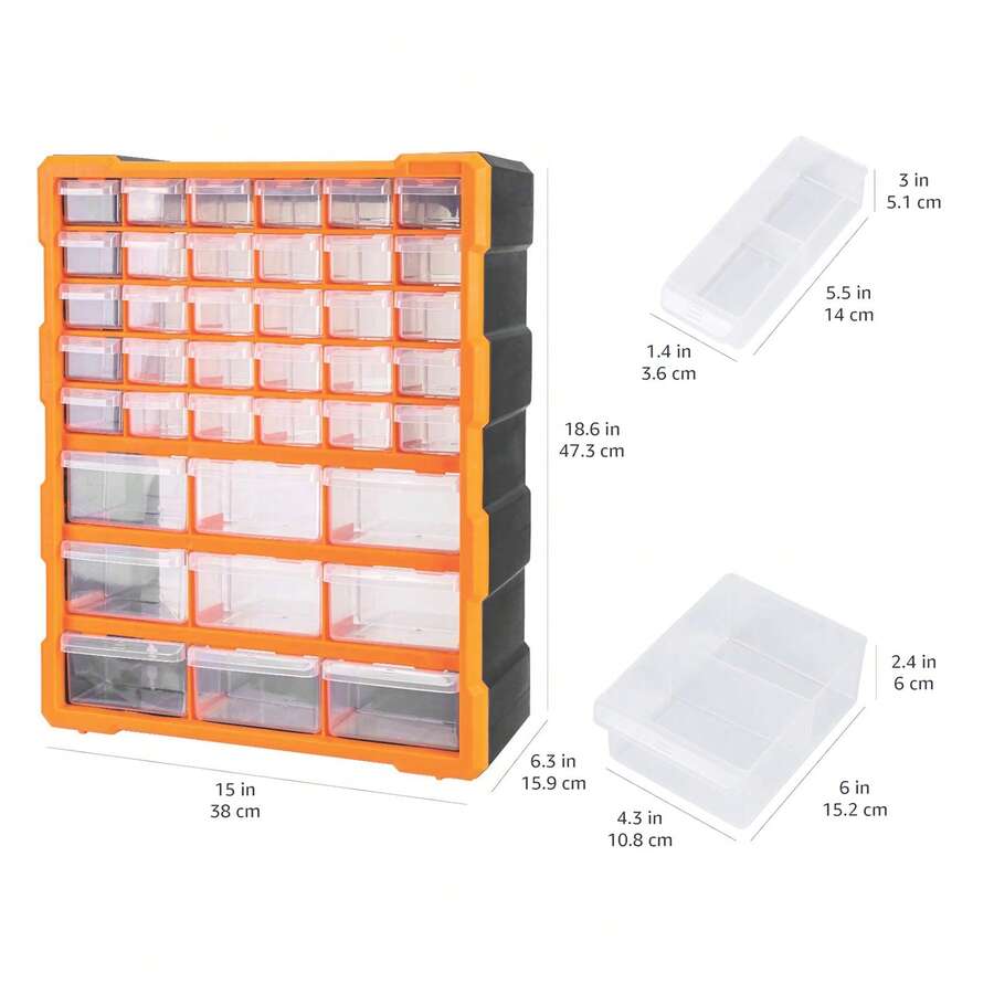 1pc 39-Drawer Storage Box For Desk Or Wall Mount, Plastic Parts Organizer For Small Parts, Tools, Craft Supplies, Beads, Or Hardware - A - Ver 1