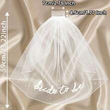 1pc Bride-To-Be Ribbon Veil, Bachelorette Party Accessory, Bridal Shower Decor, Engagement Gift - White - View 11
