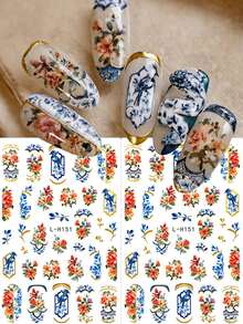 FULL BEAUTY 2 miếng dán móng tay hình hoa mẫu đơn và hoa hồng cổ điển, mạ đồng, sang trọng, phong cách Rococo, họa tiết hoa lá và chim, thích hợp cho mùa xuân hè, đám cưới, phụ kiện làm móng DIY. - Nhiều màu - Xem 1