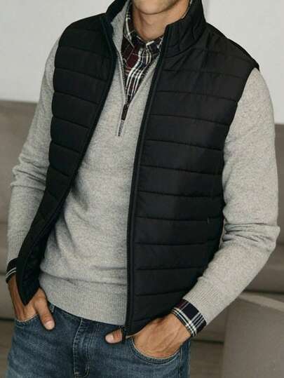 Chaleco acolchado grueso para hombre, chaqueta acolchada sin mangas cálida y casual para invierno