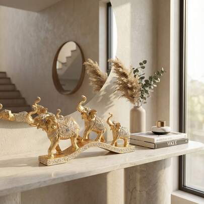 LUMIARTISAN Creative Elephant Statue Decor,  Elephant Sculpture For Home Entryway, European Style TV Stand Cabinet With Wine Rack For Living Room﻿