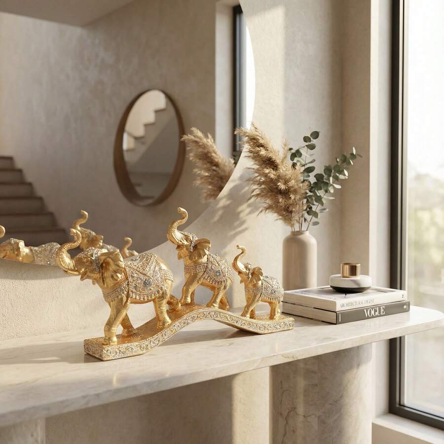 LUMIARTISAN Creative Elephant Statue Decor,  Elephant Sculpture For Home Entryway, European Style TV Stand Cabinet With Wine Rack For Living Room﻿ - 幸運象-3 - 查看 1