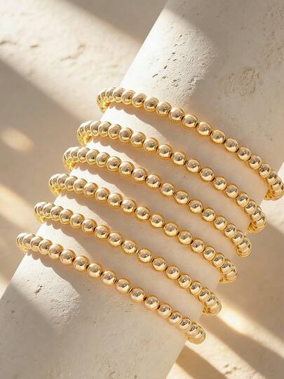 Set de 6 pulseras minimalistas de cuentas de plata, joyas personalizadas de moda adecuadas para uso diario, vacaciones, fiestas, citas, regalos