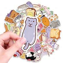 56张可爱猫咪与食物及物品贴纸 - 防水乙烯基贴纸，适用于剪贴簿、手机壳、平板电脑、滑板和DIY工艺品 - 彩色 - 查看 2