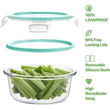 32-Piece Glass Food Storage Containers (16 Glass Bowls + 16 Lids) With Upgraded Snap Locking Lids – Airtight Lunch Containers, Suitable For Microwave/Oven/Refrigerator/Dishwasher (Blue) - 藍色 - 查看 6