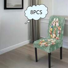 4/5/6/7pcs Easter Chair Cover & Tablecloth Set, Elegant & Fashionable Design With Cute Rabbit And Easter Egg Patterns In Green Tone. The Chair Covers Are Practical And Decorative, Ideal For Creating Holiday Atmosphere, Suitable For Restaurants, Hotels And Celebration Occasions, A Perfect Easter Gift. - Multicolor - View 16