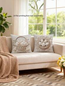 4pcs Easter Bunny & Eggs Throw Pillow Covers - Retro Spring Cushion Covers With Zippered Closure,Egg Patterns Suitable For Sofa, Couch, Porch, Living Room, Outdoor - (No Inserts), 2D Flat - Rusty Rose - View 7