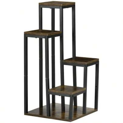 Plant Stand, Flower Shelf, 4 Tiers, Multifunctional, Brown, 40 X 40 X 81 Cm, For Balcony, Garden And Indoor Use