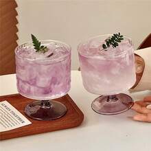 2pcs Unique Tree Bark Textured Purple Stemmed Glasses, Champagne Flutes, Cocktail Glasses, Whiskey Glasses, Tequila Bourbon Glasses, Machine Washable, Elegant Purple Stemware, Perfect Birthday Gift, Party Supplies - Purple - View 5