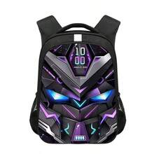 A Black Backpack With Reflective Stripes, Featuring A Cyberpunk Pattern, Made Of Wear-Resistant Polyester Fiber Fabric, With Breathable Shoulder Straps And Side Mesh Pockets Suitable For Back To School, Daily Office, Back To Campus, Birthday Gifts, Etc. - A - View 8