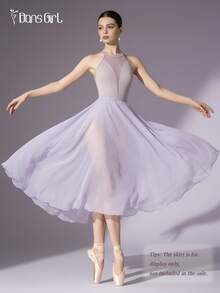 DonsGirl 1pc Women's French Ballet Leotard - Off-Shoulder Neckline With Elastic Mesh Splice, Elegant Dance Performance Outfit - Dusty Purple - View 4