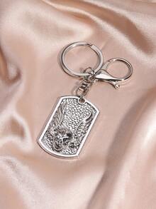 1pc Punk Skull Head Flame Keychain, Metal Cute Bag Pendant Keyring, Creative Cross-Border Gift Unisex, All Season - Silver - View 4