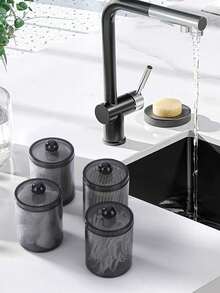 4 Packs Black Swab And Dental Floss Holders, 10 Oz Small Capacity. Perfect For The Bathroom And Vanity. - Black - View 3