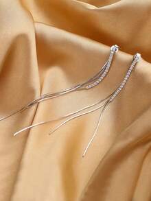 1对金属链水晶双面耳环，个性时尚长流苏吊坠耳环，适合女性、女孩，旅行、婚礼、派对、生日、圣诞礼物 - 銀色 - 查看 6