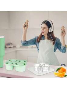 硅胶圆柱形四格冰格模具，超大容量，适用于 20/30/40 盎司冰块，可重复使用，速冻冰格，易于脱模。 - 彩色 - 查看 6