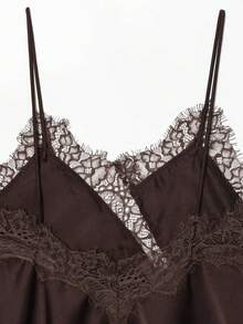 DEEKA 女士时尚蕾丝装饰吊带背心，欧美风格，春夏款 - 棕色 - 查看 7