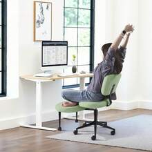 Silla de escritorio con forma de nube: tela bouclé y peluche, silla giratoria ajustable para oficina en casa, dormitorio y vestidor. - Verde - Ver 3