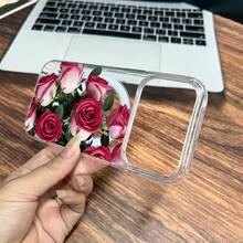1pc Printed Red Rose Soft Edge Transparent Magnetic Phone Case, Anti-Oxidation And Non-Yellowing, Compatible With Apple 7, 8, XR, 11, 12 Pro, 13 Mini, 14 Plus, 15, 16, 17 Pro Max, Galaxy A05S, A15, A16, A25, A26, A36, A54, A56, S21 FE, S22 Plus, S23 Ultra, S24, S25 Plus, S26 Ultra - Clear - View 2