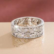 1pc Hollow Leaf Shaped Design Cubic Zirconia Inlaid Women Fashion Ring - Multicolor - View 10