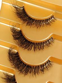 7对D卷翘猫眼假睫毛，蓬松轻盈，浓密柔软，透明梗，俄罗斯条状假睫毛，可重复使用，打造戏剧性凌乱妆效，仿貂毛假睫毛，适合新手化妆，易于单根嫁接，簇状假睫毛，可延长 - 交叉款 - 查看 5