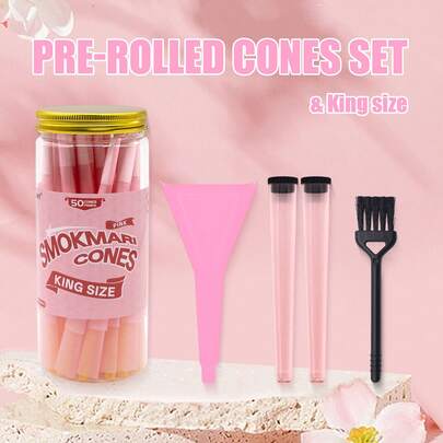 50 piezas Kit de conos de papel enrollados previamente - Incluye conos enrollados previamente de 110 mm con filtros, embudo de llenado, cepillo de limpieza, 2 tubos de almacenamiento, combustión lenta y uniforme, accesorios para fumar, gran regalo para familiares y amigos, cumpleaños, Día de San Valentín
