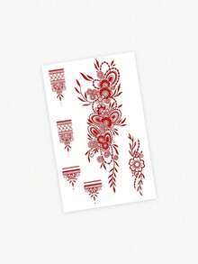 1 张情人节/斋月指甲花临时纹身贴纸，红色蕾丝花陀螺指甲花图案，时尚手部美甲假纹身，植物假纹身 - 临时纹身 - 流行且适合生日、婚礼、派对装饰，持续 3-5 天。 - 紅色 - 查看 4