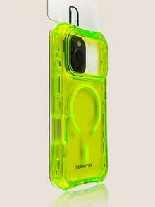 1pc Fluorescent Slim 2-In-1 Anti-Drop Magnetic Phone Case, Compatible With IPhone 17 Air, 16, 15, 14, 13, 12, 11 Pro Max Plus, Wireless Charging - Fluorescent Green - View 2