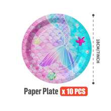 美人鱼主题一次性餐盘、餐巾纸、纸杯 - 一次性派对用品套装，可供25位客人使用，一次性纸盘，派对餐具，适用于生日、婚礼、主题派对、家庭野餐 - 彩色 - 查看 13