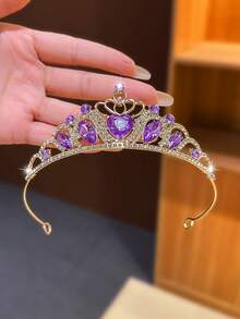 1件金色和紫色水晶皇冠头饰，高端水晶女王皇冠发夹配饰，女孩生日礼物 - 紫色 - 查看 4