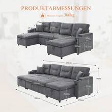 Modern 4-Person-Samtsofa With Suitable Chaiselongues, Integrated Stauraum, Getränkehaltern, USB-Anschlüssen Und Ausziehbarer Schlaffunktion – Style Für Jedes Wohnzimmer.Kohleschwarz - Carbon Gray + Corduroy + Foam + 4 Seat - View 11