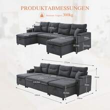 Sofa Bed Set - Dark Gray + Linen + Foam + 4 Seat - View 10