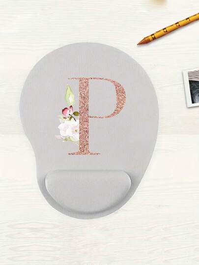 1-Piece Ergonomic EVA Gray Wrist Pad Mouse Pad, Printed With Pink Gold Flower Letter Pattern, Including A-Z Letters, Made Of Anti Slip Memory Sponge Material, Comfortable And Skin Friendly, Suitable For Office Desks, Computer Desks, Laptops, Etc. Suitable For Office Workers, Gamers, Home Decor, Teachers, Office Supplies, Valentine's Day Gifts, And Can Also Be Given As Gifts To Family And Friends. Essential For The Start Of School Season.