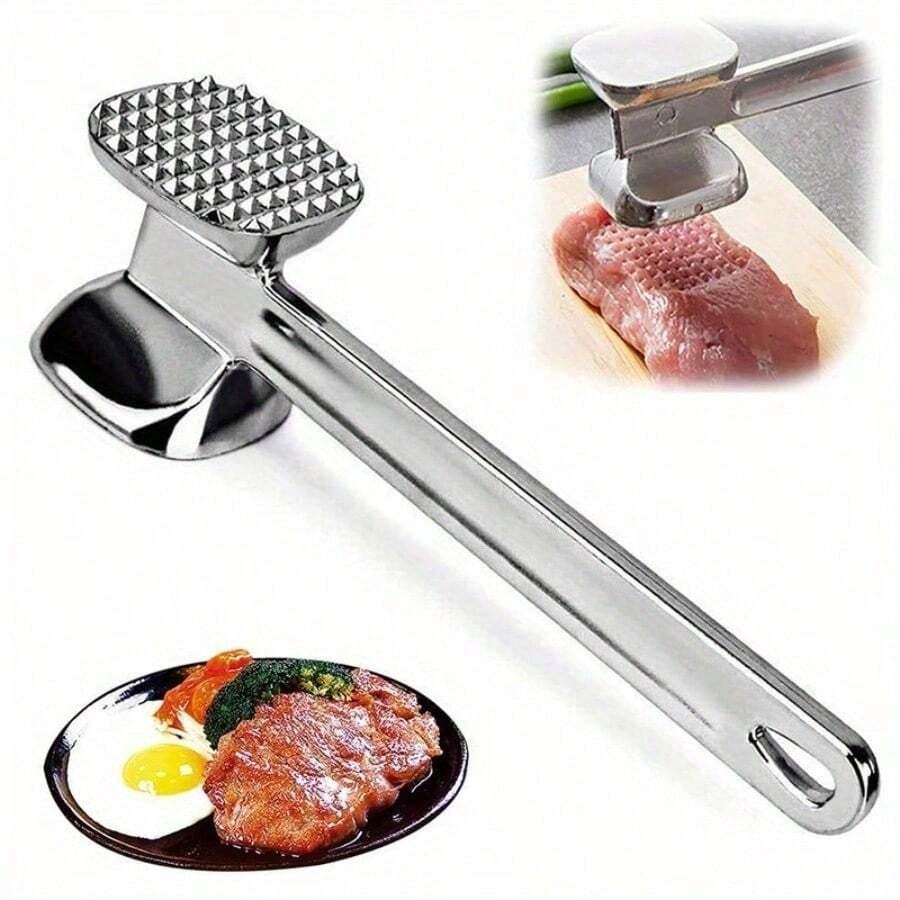 Heavy Duty Meat Tenderizer Hammer - Professional & Home Kitchen Steak Mallet With Non-Slip Grip, Heavy Weight Stainless Steel Construction, Double-Sided Flat Surface For Beef, Pork, Chicken, Veal - Reduce Cooking Time & Effortlessly Flatten Meats, Meat Tenderizer Tool, Culinary Accessory, Polished Finish, Durable Kitchenware - 銀色 - 查看 1