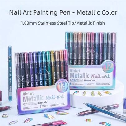 Languo 12/24支装 1.0mm加粗美甲彩绘笔 金属光泽 超强显色 适用于多种材质 防水防褪色 极其丰富的色彩选择 满足多样化的绘画需求