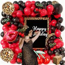 115pcs Leopard Print Balloon Arch Set Includes Leopard Print, Lip, And Cherry Foil Balloons, As Well As Red And Black Latex Balloons. Perfect For Birthday Parties, Bachelor/Bachelorette Parties, Weddings, Bridal Showers, And Cherry-Themed Decorations - Multicolor - View 5