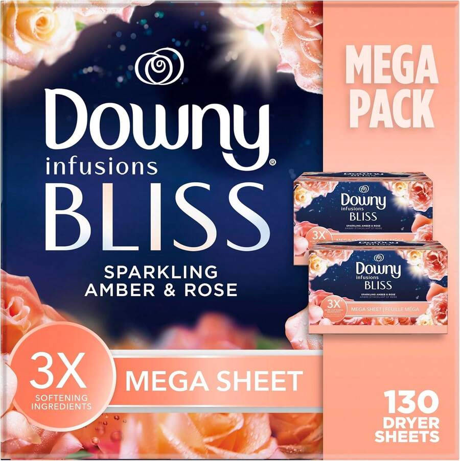 Downy Infusions Mega Dryer Sheets, Laundry Fabric Softener, BLISS, Amber And Rose, 130 Count - 閃耀琥珀玫瑰 - 查看 1