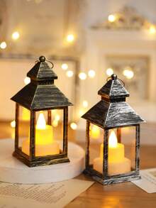 1pc Vintage Handheld LED Lantern Light (With Battery), Indoor Tabletop Decor LED Lantern, Ramadan Eid Al-Fitr Eid Al-Adha Decor Lantern, Wedding Party Holiday Camping Decor LED Lantern, Bedroom Decor Tabletop Night Light - Yellow - View 6