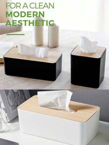 Bamboo Lid & Plastic Base Tissue Box, Disposable Paper Towel Holder For Home And Office Use - Multicolor - View 6