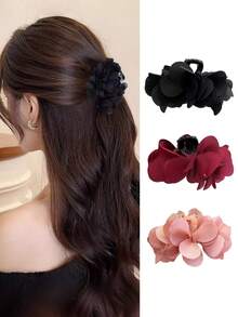 1pc Women's Elegant Rose Flower Hair Claw Clip, Suitable For Daily Use - Multicolor - View 2