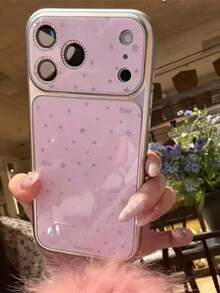Minimalist Ins Hollow Glitter Full-Screen Star Design Phone Case Compatible With IPhone 17 Pro Max, 16 Pro, 15, Unique Minimalist Protective Anti-Drop Cover - Pink - View 4