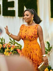 Summer Orange Smudge Print Backless Ruffles, Long Dress Ruffle Slim Maxi Dress, Romantic Date, Wedding, Night Out, Beach Vacation, Elegant Beach Vacation, Music Festival, Suitable For Spring And Summer, Suitable For Daily Date, Night Out, Party, Gathering,Boho Clothes Women, Orange Maxi Dress Ruffle Maxi Dress, Sunset Dress, Orange Formal Dress, Floral Maxi Dress - 印花 - 查看 6