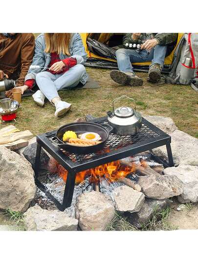 Folding Campfire Grill, Heavy Duty Steel Mesh Grate, 18" Portable Camping Grates Over Fire Pit, Camp Fire Cooking Equipment With Legs Carrying Bag, Grilling Rack For Outdoor Open Flame Cooking