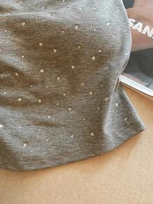 女士优雅休闲魅力性感简约清新日常通勤百搭修身褶皱抹胸上衣 夏季 - 灰色 - 查看 5