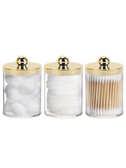 10oz Cotton Swab & Pill Storage Box With Lid, Transparent Plastic Organizer Box For Bathroom Cosmetic Storage