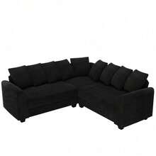 Sofas & Couches - Black + Corduroy + 5 Seat + Foam - View 9