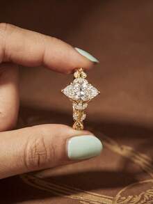 Stylever 1枚925纯银闪亮水滴形立方氧化锆戒指，简约单枚戒指，精致首饰，生日/舞会礼物（女士款） - 款式2 - 查看 4