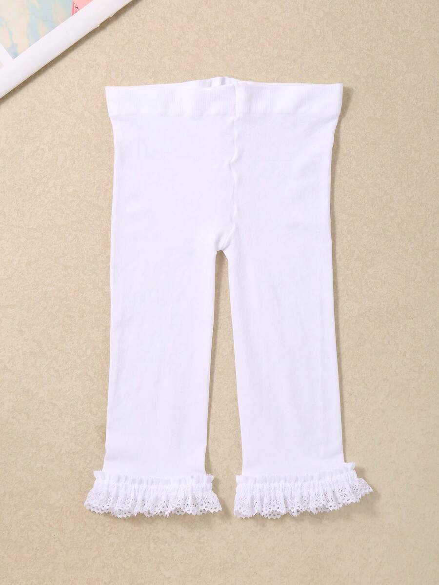 1件白色天鹅绒柔软蕾丝边公主风打底裤，适合0-36个月的女宝宝，可搭配裙子穿着，舒适柔软的面料不刺激皮肤 - 白色 - 查看 1