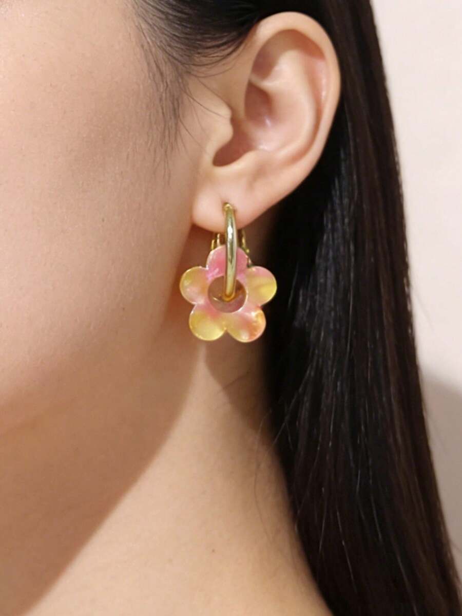 LADYCOCO 一对时尚亚克力五瓣吊坠耳环，适合女性佩戴，非常适合约会、派对、送礼，四叶草元素