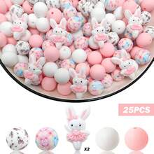 25/50pcs Ballet Bunny Silicone Bead Set - Pink & Purple Ballet Dancer Bunny Design - Ideal For DIY Keychain, Necklace, Bracelet, Decorative Pen, Jewelry And Pendant Crafts - Suitable For Holiday & Birthday Gifts - Ballet Bunny - View 13